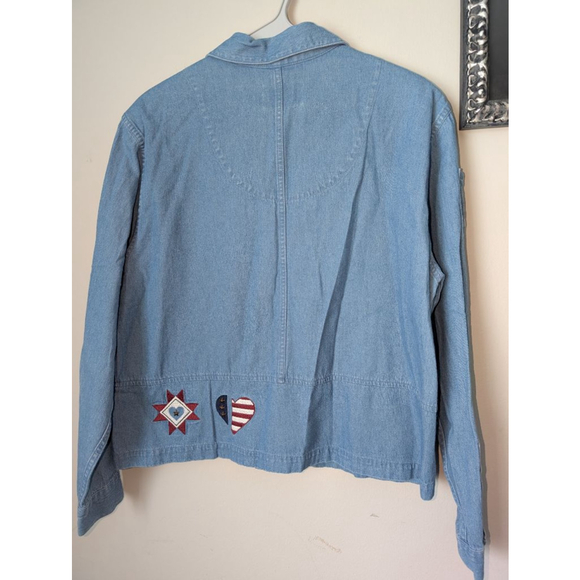 Vintage Christopher & Banks Blue Jean Jacket with Patriotic Patches, women's - Picture 5 of 7